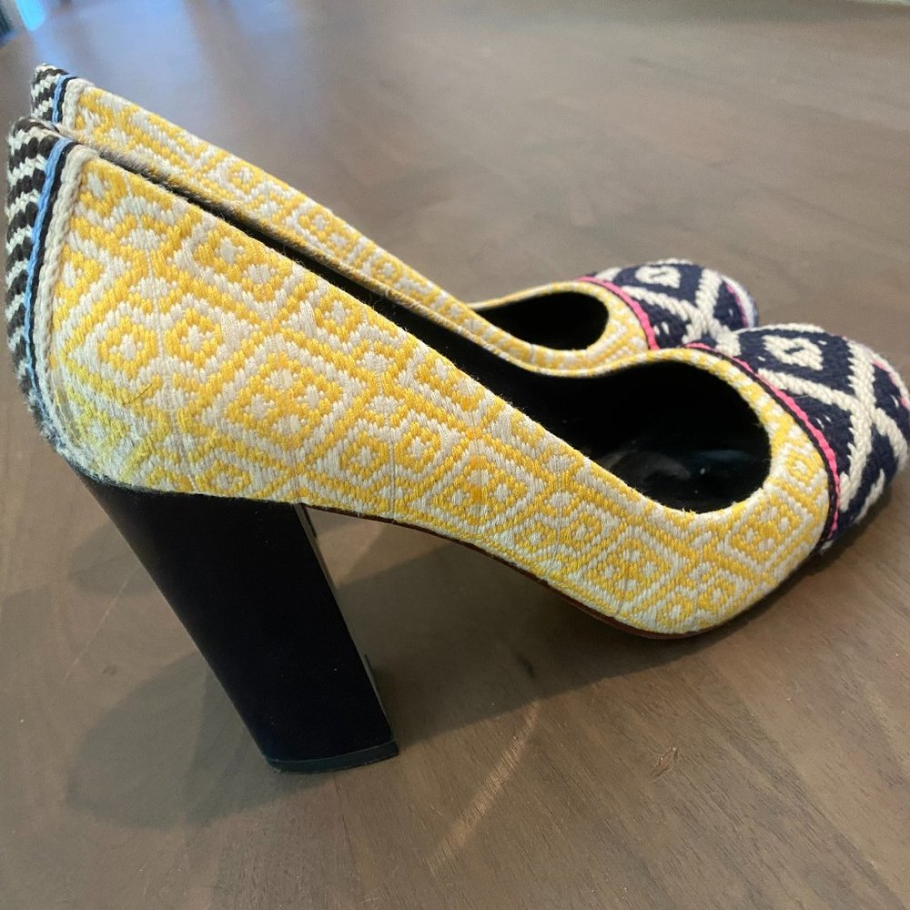 Tory Burch fabric woven heels